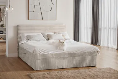 Produktbild von Kaiser Möbel Boxspringbett mit bettkasten und topper TRENTO,  ohne Bein stoff Plüsch Cord 140x200 cm Ecru H3