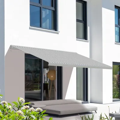 Produktbild von Eclipse Premium elektrische Vollkassettenmarkise Weiß 4,5x3 m Tuch: Grau-Weiß