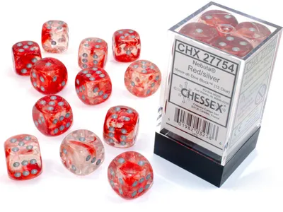 Produktbild von Chessex - Nebula - 12x D6 16mm - Red/Silver