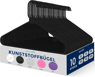 Produktbild von SereneLife Platzstparende Kleiderbügel Schwarz 10 Stück, Gardarobenbügel rutschfest aus Kunststoff für Kleideraufbewahrung & Organisation