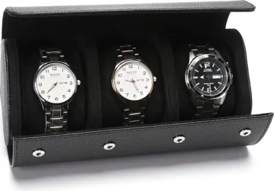 Produktbild von INF 3-Slot Uhrenbox aus Lychee-Narbenleder - Tragbarer Reiseetui Schwarz