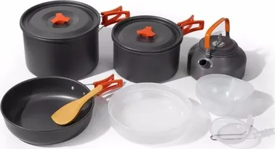 Produktbild von Camping Kochgeschirr Set Campinggeschirrset 16-teiliges Kochgeschirr-Set Topf-Set Tragbares Geschirr Set Kochtopf Set