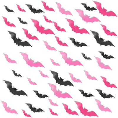 Productafbeelding van 48 Stuks roze 3D vleermuizen Halloween decoratie, zelfklevende wandstickers