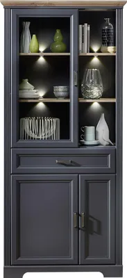 Produktbild von Vitrine - Graphit Nachbildung - Artisan Eiche Nachbildung - B 93 cm - inkl. LED-Beleuchtung