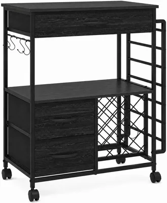 Produktbild von Rollwagen mit 3 Schubladen und Regal Schwarz Bastelwagen Arbeitswagen Beistellwagen 60x35x76 cm