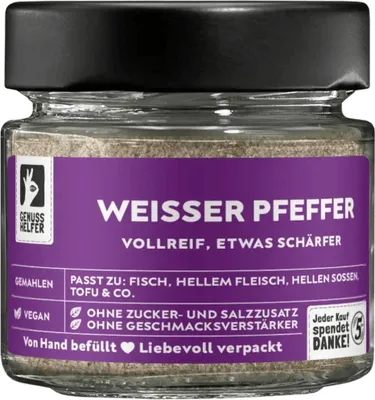 Produktbild von Weißer Pfeffer, gemahlen, intensive Schärfe, Gewürzklassiker ideal zum Kochen, 50g im Glas