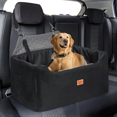 Imagen del producto de Asiento para perros en el coche, elevado, de 78x55x53 cm, apto para perros de hasta 55 kg, con correa de seguridad para perros de tamaño mediano y grande