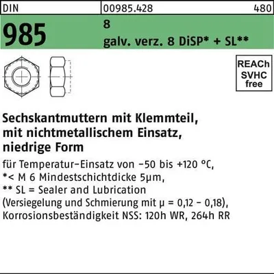 Produktbild von Reyher  Sechskantmuttern DIN 985 6-8 M 5 Zn (1000 Stück)