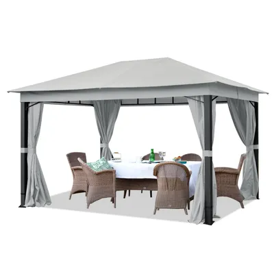 Produktbild von Gartenpavillon 3x4 m ALU Premium ca. 220 g/m² Dachplane wasserdichter Pavillon mit 4 Seitenteilen Gartenzelt in grau