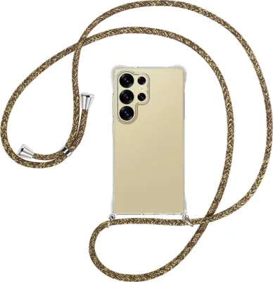 Produktbild von Handykette Backcover-Schutzhülle mit Band (Metall silberfarben) für Samsung S25 Ultra - braun+beige