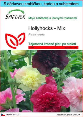 Obrázek produktu pro SAFLAX Dárková sada - Hollyhocks - Mix - Alcea rosea - 100 Semena - S dárkovou krabičkou, přepravním štítkem, dárkovou kartou a pěstebním médiem