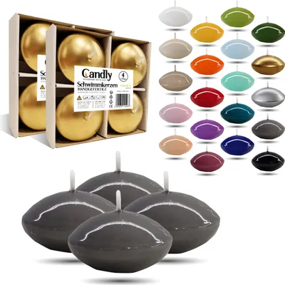 Immagine prodotto di CANDLY HANDMADE© 4x Candele galleggianti grandi Premium Ø 70mm | San Valentino, Pasqua, Natale, Decorazione, Candele, Candele per donne (Grigio)