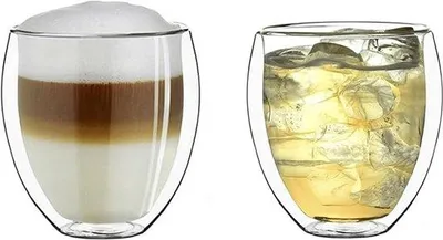 Obrázek produktu pro Dvoustěnné sklenice 450 ml – kulaté sklenice z borosilikátového skla, vhodné pro teplé i studené nápoje – sada 2 kusů