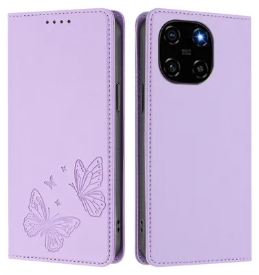 Produktbild von Lederhülle für Blackview Color 6, Schmetterling Prägung Leder Brieftasche Schutzhülle mit Ständer Violett