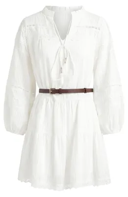Produktbild von Lässiges Damen Boho-Kleid weiss Größe L mit Schlüssellochausschnitt und Stickmuster