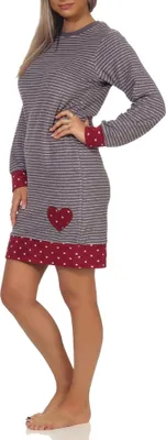 Obrázek produktu pro Normann dámská ručníková noční košile s dlouhými rukávy v puntíkovaném a pruhovaném vzoru - také v plus size velikosti ; pruhovaná červená , 56
