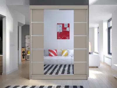 Obrázek produktu pro Zrcadlová šatní skříň 150 cm s posuvnými dveřmi PIRITU 5 - kašmír