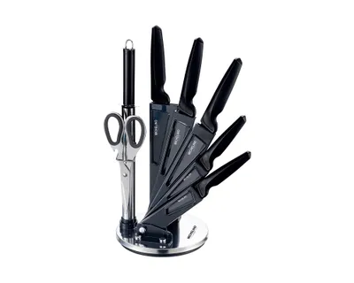 Produktbild von 8 tlg. Edelstahl Küchenmesser-Set aus rostfreiem Klingenstahl, Schwarz