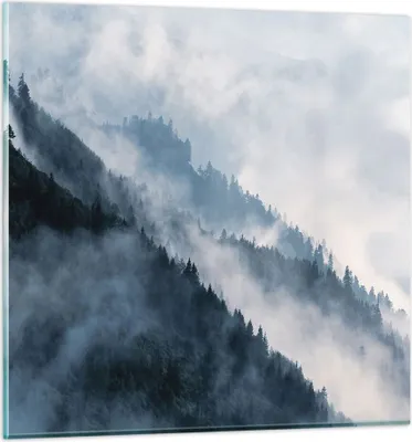 Produktbild von Bilder auf glas - Einteilig - Berge Nebel Bäume - 30x30cm - Glasbilder - Wandbilder - Bilder - zum Aufhängen bereit - Wanddekoration aus Glas - Glas Bilder - Wandbild auf Glas - GAC30x30-4429
