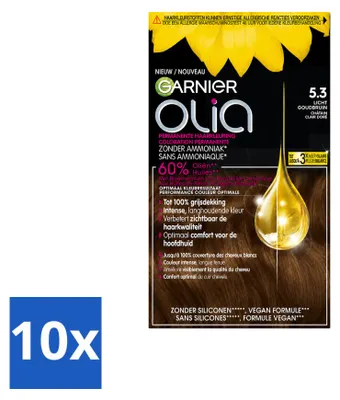 Image de 10 x Garnier Olia 5.3, coloration permanente pour cheveux, blond doré clair, sans ammoniaque - Pack avantageux - 10 pièces