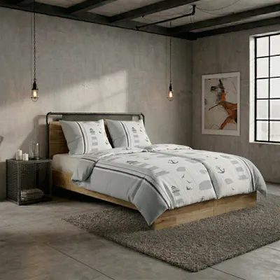 Produktbild von Microfaser Seersucker Bettwäsche 135x200 cm Grau Weiß Muscheln – 100% Polyester – Bügelfrei & Trocknergeeignet