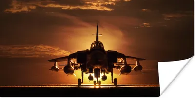 Produktbild von MuchoWow® Poster Die Silhouette eines Kampfjets bei Sonnenuntergang 120x60 cm - Bild