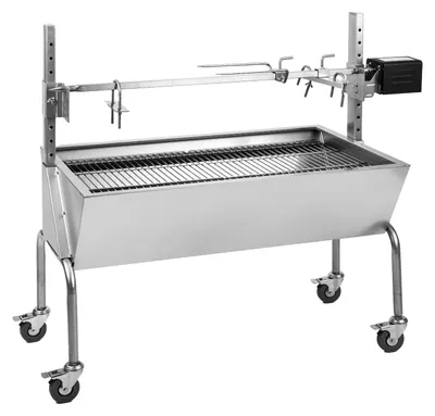 Produktbild von OneConcept 2-in-1 Rotisserie Grill mit Motor, Grill mit Drehspieß, Großer Spießgrill für Hähnchen & Spanferkel, Grill mit Motor, Spieß Grill mit Edelstahl-Rost, Großer Holzkohlegrill mit Bodenrollen