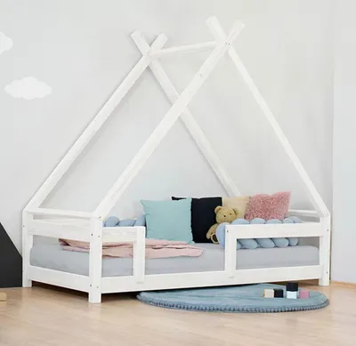 Produktbild von Kinderhausbett TAHUKA in Tipi-Form mit Sicherheitsbarriere 80x180 cm Weiß