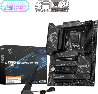 Produktbild von MSI Z890 GAMING PLUS WIFI - Motherboard - ATX - LGA1851-Sockel - Z890 Chipsatz - USB-C 3.2 Gen 2x2, USB-C 3.2 Gen2, USB 3.2 Gen 1, USB 3.2 Gen 2 - 5 Gigabit Ethernet, Wi-Fi 7, Bluetooth - Onboard-Grafik (CPU erforderlich) - HD Audio (8-Kanal)