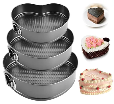 Image de Omgoods - Moules à gâteau en forme de cœur, amovibles et antiadhésifs - Lot de 3 tailles