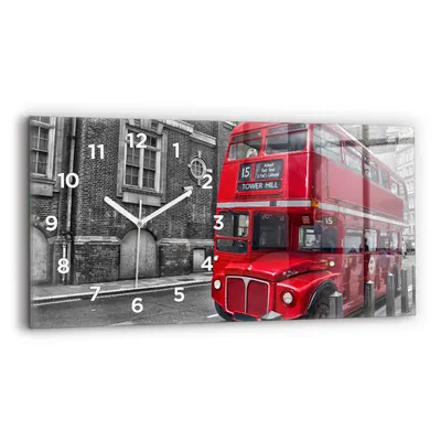 Produktbild von Wallfluent Wanduhr – Stilles Quarzuhrwerk - Uhr Dekoration Wohnzimmer Schlafzimmer Küche - Zifferblatt - weiße Zeiger - 60x30 cm - Roter Bunkbus