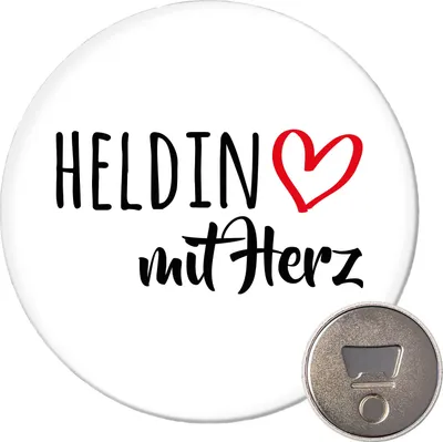 Produktbild von Huuraa Magnet Heldin mit Herz 59mm Kühlschrankmagnet rund Flaschenöffner Geschenkidee