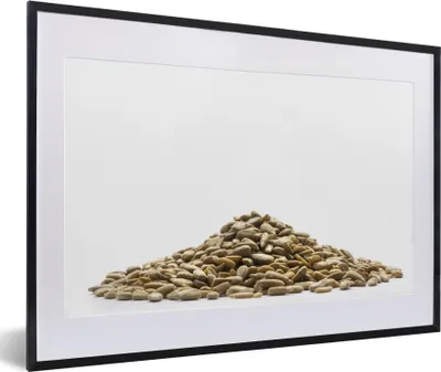 Produktbild von MuchoWow® MuchoWow® Gerahmtes Poster Stapel von Sonnenblumenkernen auf weißem Hintergrund 60x40 cm - Poster mit zchwarzem Bilderrahmen - Schlafzimmer - Plakat in Rahmen - Drucken