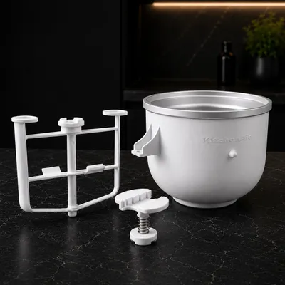 Zdjęcie produktu dla Oryginalny zestaw miski do lodów KitchenAid 5KICA0WH – nasadka do maszyn do lodów przeznaczona do robotów kuchennych KitchenAid o pojemności 4,3 l i 4,8 l – pojemność 1,9 l
