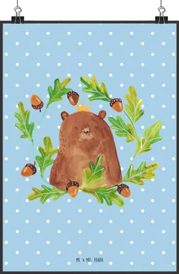Produktbild von Mr. & Mrs. Panda Bild Bär König DIN A4 - Blau Pastell - Geschenk, Dad, Papa, wanddeko, drucke, Kunstdruck, poster, Vater, Wandbild, Teddy, Vatertag, Daddy