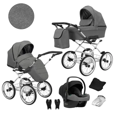 Immagine prodotto di Kunert Romantic carrozzina 3 in 1 con seggiolino auto Cosmo e funzioni versatili in grigio