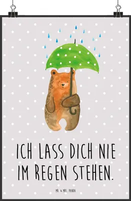 Produktbild von Mr. & Mrs. Panda Bild Bär Regenschirm DIN A2 - Grau Pastell - Geschenk, Partner, Pärchen, Familie, Spruch, Kunstdruck, Teddy, Liebeskummer, Wandbild, wanddeko, drucke