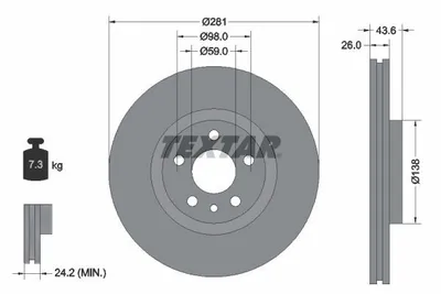 Obrázok produktu pre 2 brzdové kotúče Textar 281 mm predné pre Citroen Fiat Lancia Peugeot