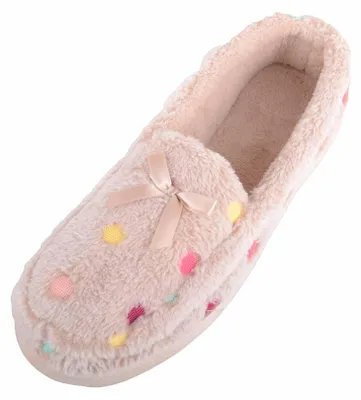 Produktbild von ABSOLUTE FOOTWEAR Damen-Hausschuhe, Mokassin-Stil, gepunktet, leicht anzuziehen, beige, 36 EU