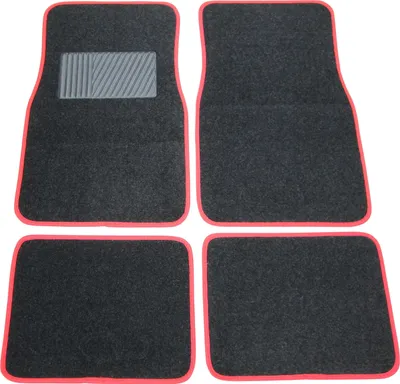 Immagine prodotto di 4x tappetini auto in tessuto anteriore + posteriore nero / rosso per molti veicoli
