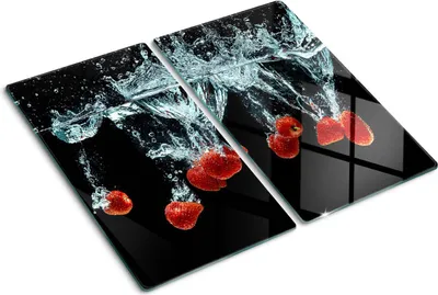 Produktbild von Tulup Glas-Herdabdeckplatte - 2x30x52cm - Glaskeramikkochfeld-Abdeckung Spritzschutz Zweiteilig Erdbeeren Wasser