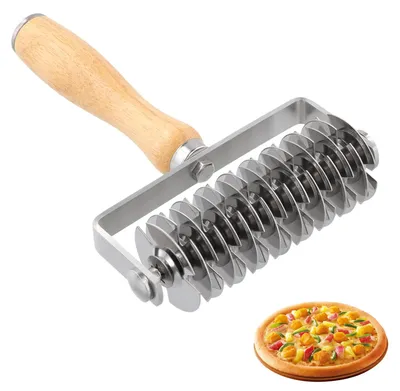 Image de Solidchoice - Rouleau à pâtisserie et à pizza avec manche en bois - Acier inoxydable pour la cuisson