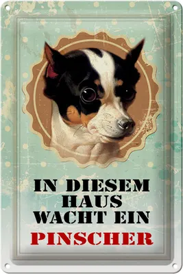 Produktbild von Blechschild Hund 20x30cm in diesem Haus wacht Pinscher