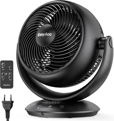 Produktbild von EasyAcc Ventilator Leise, 25dB Tischventilator sehr Leise, Umwälzventilator 90° Auto-Oszillation Horizontal und Vertikal 3D Turbo mit Fernbedienung