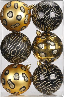 Weihnachtskugeln Muster Mix Kunststoff 8cm, 6er Set, Farbe:Olive Green-Mix - olivgrün