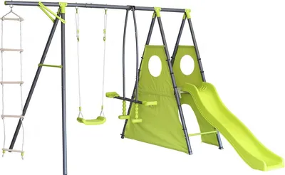 Image de Portique de jeu métal avec toboggan "Dany"- 5 agrès - Vert