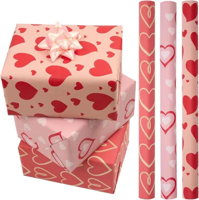 Immagine prodotto di Carta da regalo, rotoli, 3 pezzi, 43 cm x 3 m, con motivo a cuore, ideale per confezionare regali