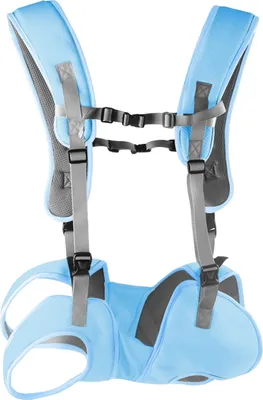 A light blue and gray dog lift harness is shown against a white background.