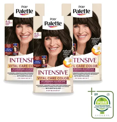 Immagine prodotto di 3 confezioni di tinta per capelli Poly Palette Vital Care, colore 4-0 (marrone scuro), 115 ml ciascuna - confezione grande - 3 pezzi
