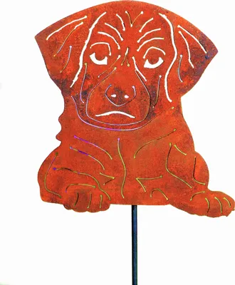 Produktbild von Edelrost Gartenstecker Welpe Hund Rost, Gartendekoration, mit Stab